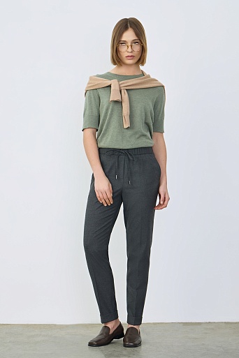Зауженные брюки на кулиске, серый меланж