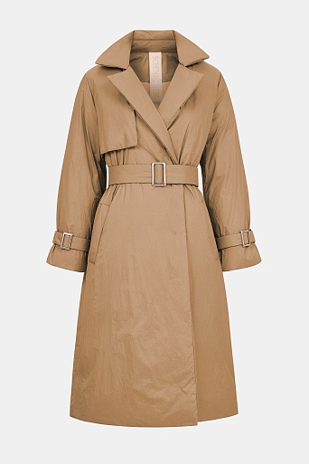 Пуховое пальто-тренч, светло-коричневое