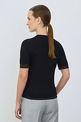 Комбинированный топ с полупрозрачными деталями, черный