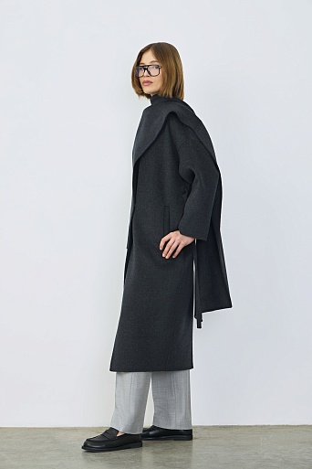 Пальто с кашемиром с лацканом-шалью, графитовое