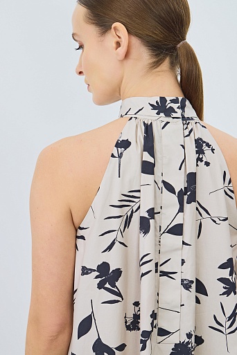 Платье А-силуэта с цветочным принтом, белое с черным