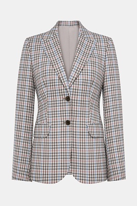 Приталенный жакет в мелкую клетку, коричневый с голубым AGATHA