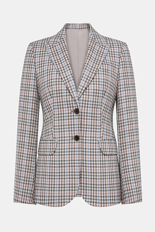 Приталенный жакет в мелкую клетку, коричневый с голубым AGATHA