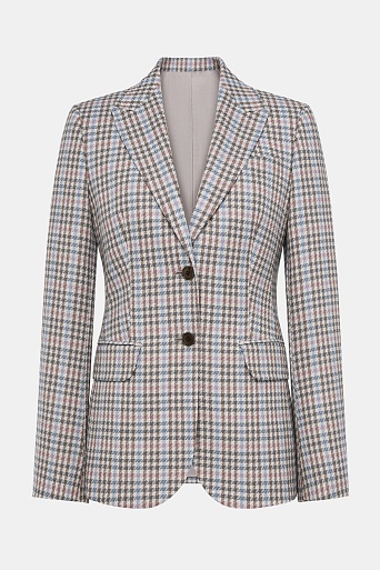 Приталенный жакет в мелкую клетку, коричневый с голубым AGATHA