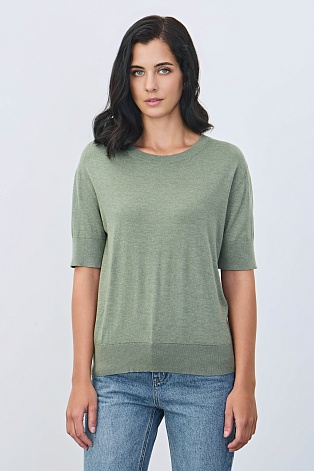 Джемпер из хлопка с коротким рукавом, цвет шалфей