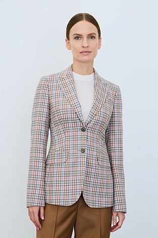 Приталенный жакет в мелкую клетку, коричневый с голубым AGATHA