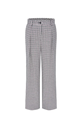 Прямые свободные брюки в серо-красную клетку, белые