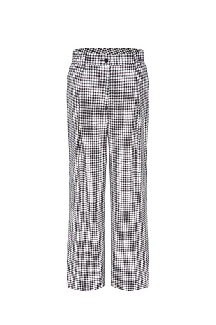 Прямые свободные брюки в серо-красную клетку, белые