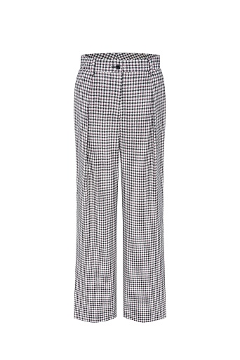 Прямые свободные брюки в серо-красную клетку, белые