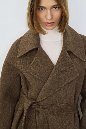 Длинное пальто из шерсти, коричневый меланж