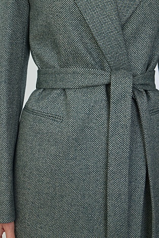 Костюмный жакет из шерсти на поясе, серо-зеленый