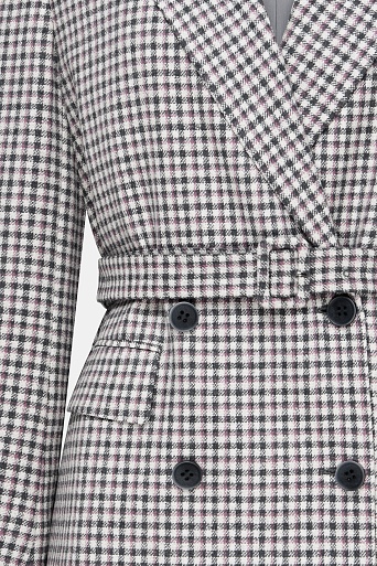Двубортный жакет на поясе в серо-красную клетку, белый