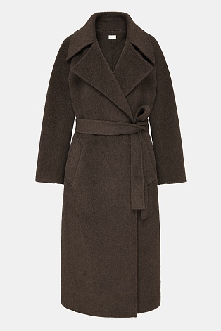 Длинное пальто из шерсти, шоколадное