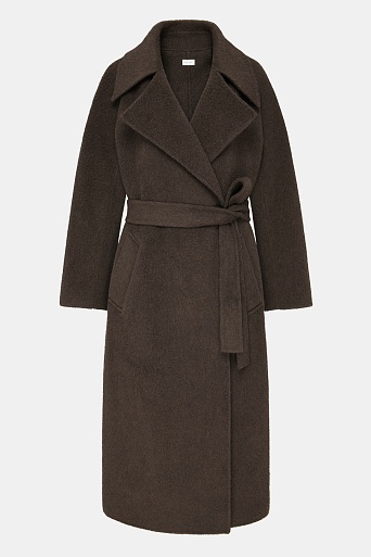 Длинное пальто из шерсти, шоколадное