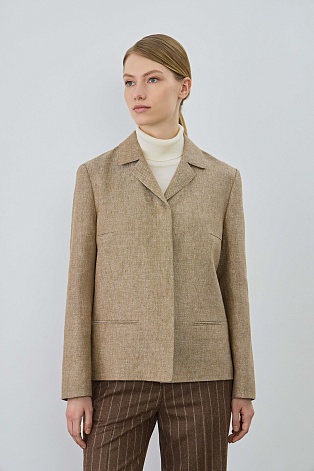 Куртка-жакет изо льна, бежево-коричневый меланж
