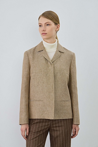 Куртка-жакет изо льна, бежево-коричневый меланж