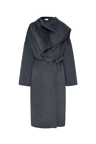 Пальто с кашемиром с лацканом-шалью, графитовое