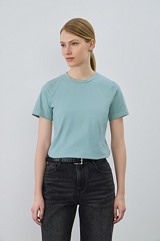 Базовая футболка из хлопка, мятно-голубая