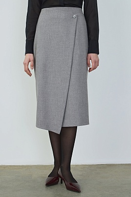 Ассиметричная юбка с запахом, серая