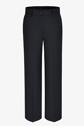 Брюки прямого силуэта из шерсти, черные