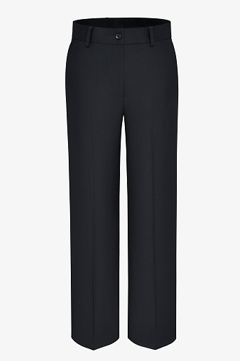 Брюки прямого силуэта из шерсти, черные