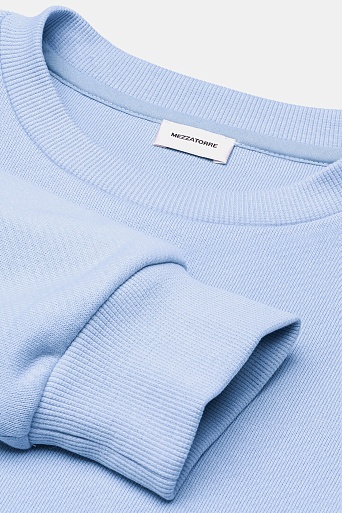 Свитшот из хлопка с текстурными вставками, нежно-голубая