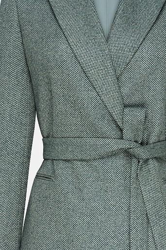Костюмный жакет из шерсти на поясе, серо-зеленый