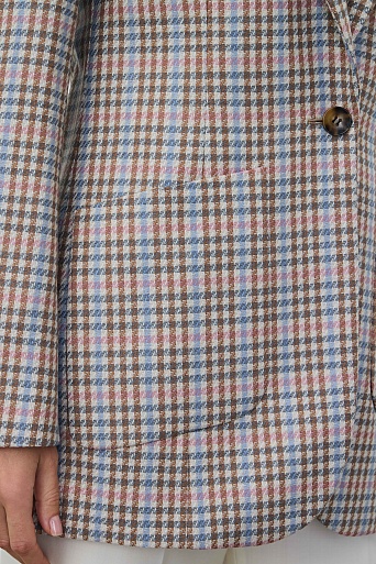 Удлиненный жакет в мелкую клетку, коричневый с голубым GABRIELLA