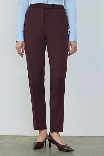 Костюмные зауженные брюки из шерсти, винные