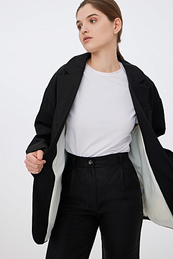 Черный льняной пиджак-оверсайз на одной пуговице
