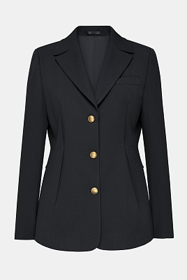 Жакет с акцентными вытачками и золотыми пуговицами, черный