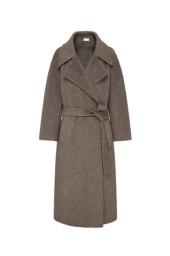 Длинное пальто из шерсти, коричневый меланж
