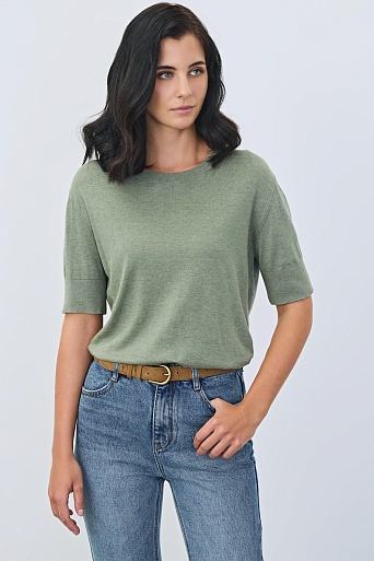 Джемпер из хлопка с коротким рукавом, цвет шалфей
