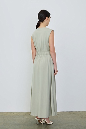 Платье с запахом без рукавов, нежно-оливковое