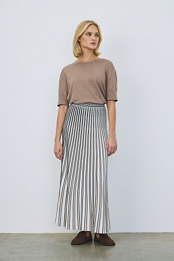 Трикотажная юбка плиссе из вискозы, белая в полоску