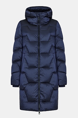 Синий пуховик с фигурной стежкой