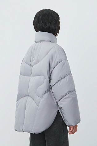 Пуховик с воротником стойкой, светло-серый