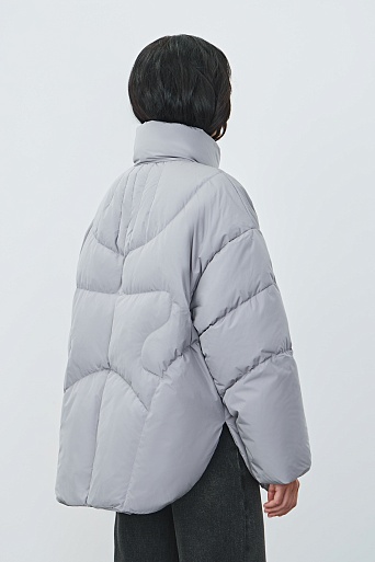 Пуховик с воротником стойкой, светло-серый
