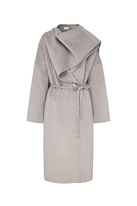 Пальто с кашемиром с лацканом-шалью, серо-бежевый меланж