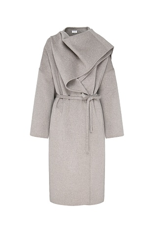 Пальто с кашемиром с лацканом-шалью, серо-бежевый меланж