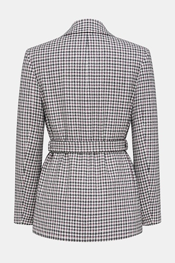 Двубортный жакет на поясе в серо-красную клетку, белый