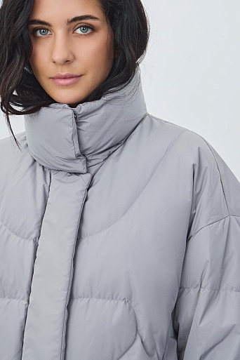 Пуховик с воротником стойкой, светло-серый