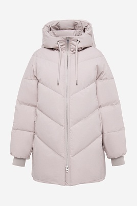 Удлиненный пуховик с капюшоном, пудровый
