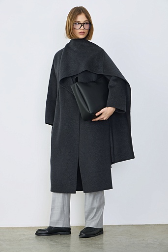 Пальто с кашемиром с лацканом-шалью, графитовое