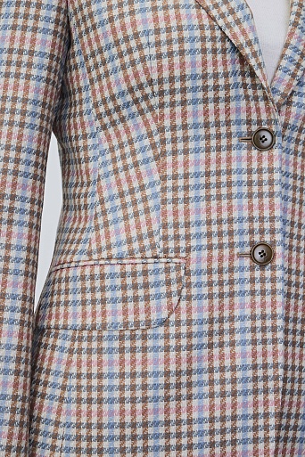 Приталенный жакет в мелкую клетку, коричневый с голубым AGATHA