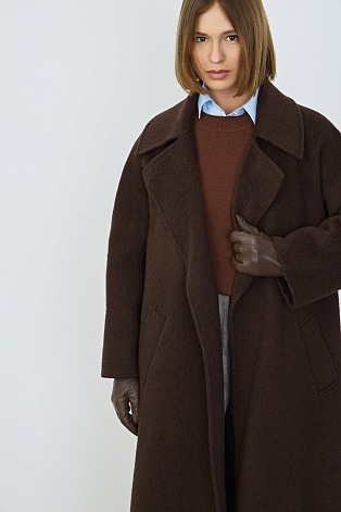 Длинное пальто из шерсти, шоколадное