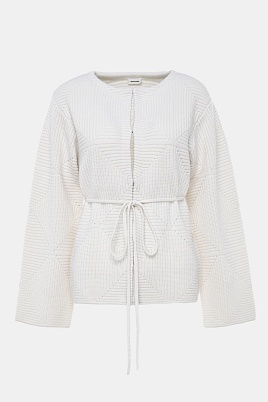 Кашемировый кардиган ажурной вязки, молочный