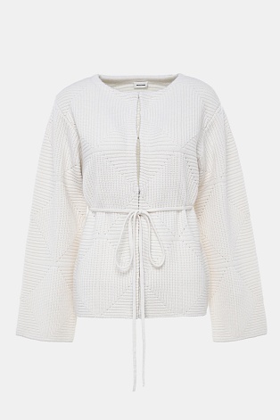 Кашемировый кардиган ажурной вязки, молочный