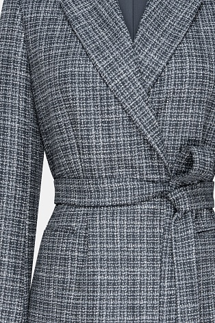 Жакет на поясе в клетку, серый