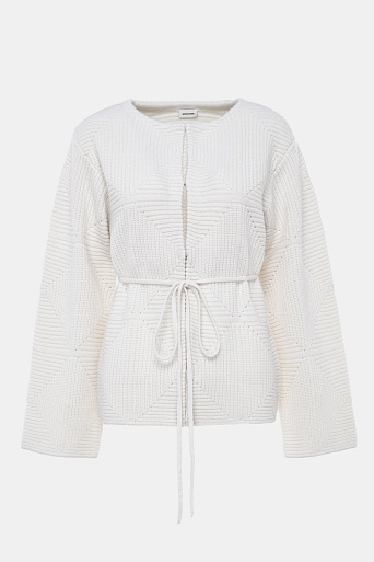 Кашемировый кардиган ажурной вязки, молочный